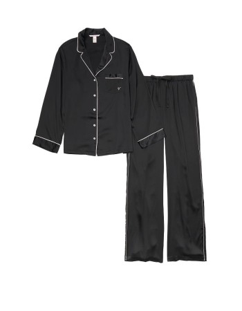 Сатиновая пижама Victoria’s Secret Black Satin Long PJ Set Black