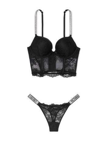 КОМПЛЕКТ БІЛИЗНИ VICTORIA'S SECRET VERY SEXY SHINE STRAP BALCONETTE BLACK LACE