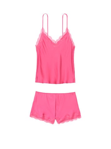 Сатинова піжама VS Satin Short Lace-Trim Cami Set Rose