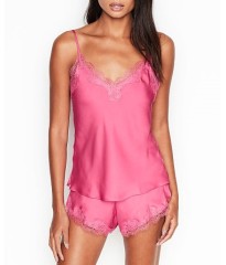 Сатинова піжама VS Satin Short Lace-Trim Cami Set Rose