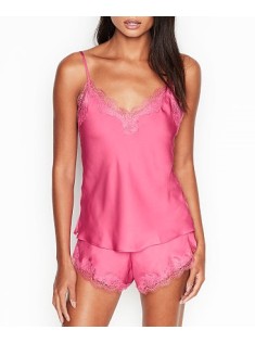 Сатинова піжама VS Satin Short Lace-Trim Cami Set Rose