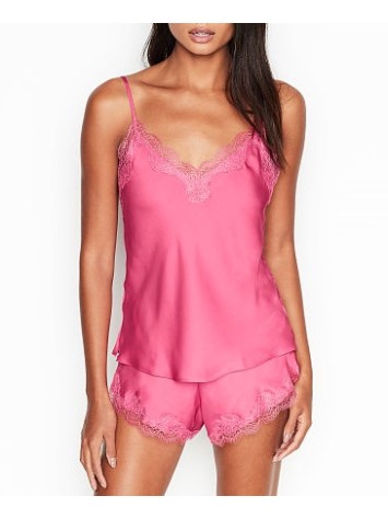 Сатинова піжама VS Satin Short Lace-Trim Cami Set Rose