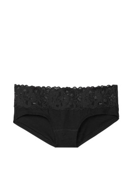 Трусики Victoria’s Secret Hiphugger Cotton  Black с кружевом