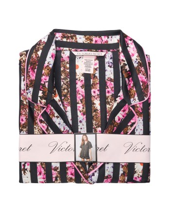 Сатинова піжама Victoria's Secret Satin Short PJ Set Floral Stripes