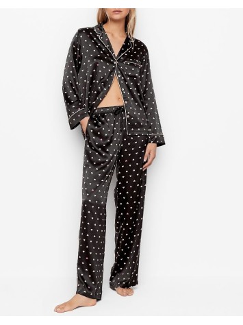 Сатинова піжама VS Black Satin Long Pj set Hearts