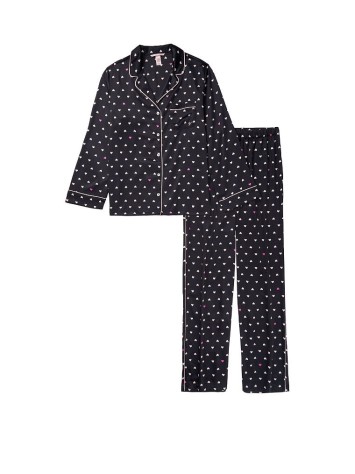 Сатинова піжама VS Black Satin Long Pj set Hearts