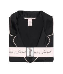Сатинова піжама Victoria's Secret Black Satin Long PJ Set Black