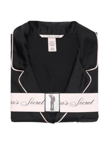 Сатинова піжама Victoria's Secret Black Satin Long PJ Set Black