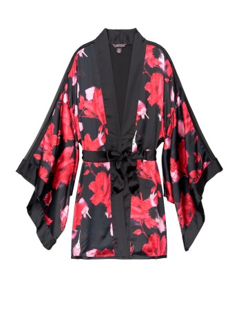 ХАЛАТ SATIN Victoria's Secret - Short Kimono Robe print Black Floral