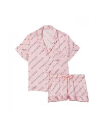 Піжама рожева Victoria's Secret The Satin Short Pajama set logo VS