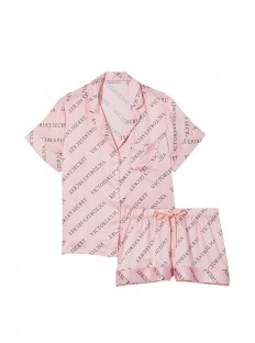 Пижама розовая Victoria’s Secret The Satin Short Pajama set logo VS