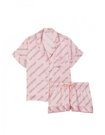 Пижама розовая Victoria’s Secret The Satin Short Pajama set logo VS