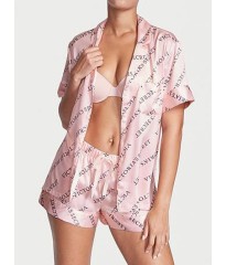 Піжама рожева Victoria's Secret The Satin Short Pajama set logo VS