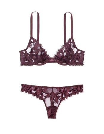 Комплект Floral Purple Embroidered Lace Unlined Demi Bra Set