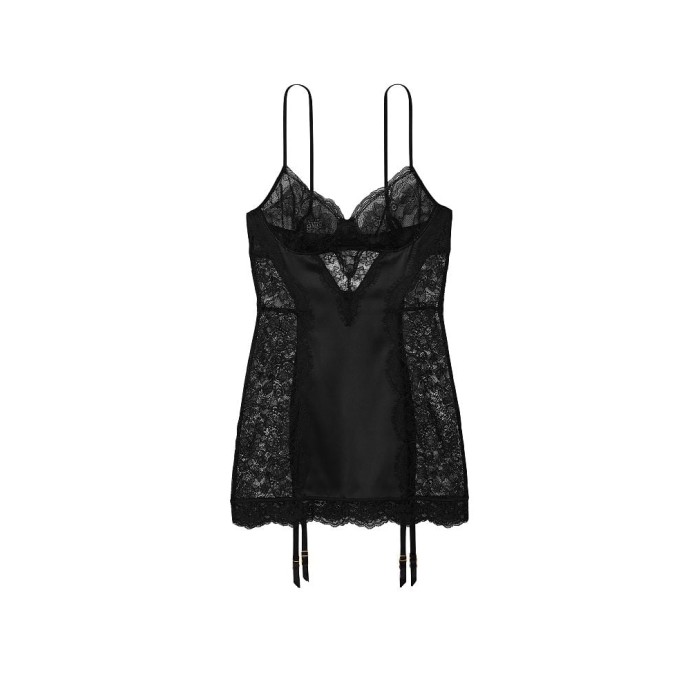 Пеньюар Black Lace Panel Garter Slip