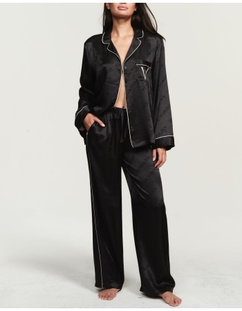 Пижама Lux Satin Black Logo Long Pajama Set