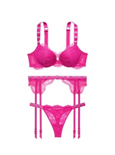 Комплект c подвязками Shine Strap Lace Fuchsia Frenzy Push-Up Bra Set