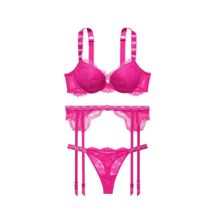 Комплект c подвязками Shine Strap Lace Fuchsia Frenzy Push-Up Bra Set