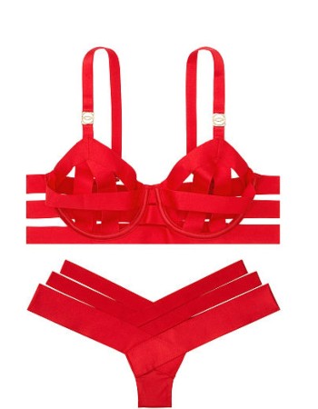 Комплект белья Victoria’s Secret Very Sexy LUXE LINGERIE Red Unlined Strappy Demi Bra Set