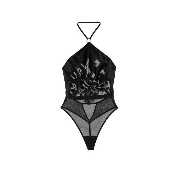 Боді High Neck Floral Cutout Teddy Black
