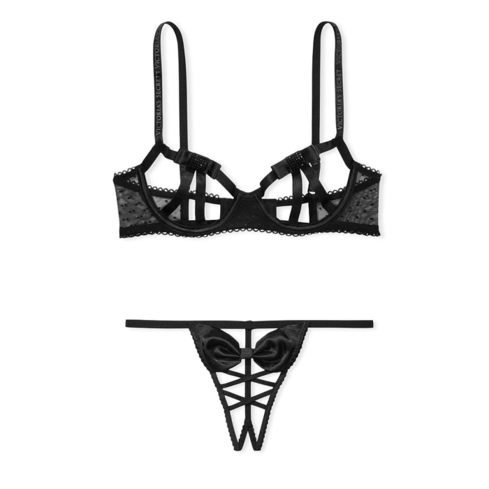 Комплект Very Sexy Open Cup Demi Bow Unlined Balconet Thong Black Set