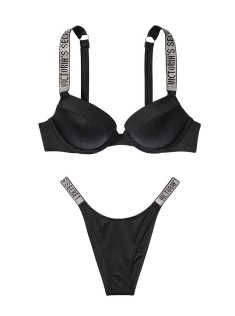 Купальник Shine Strap Sexy Tee Push-Up Bikini Black Set