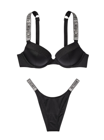 Купальник Shine Strap Sexy Tee Push-Up Bikini Black Set