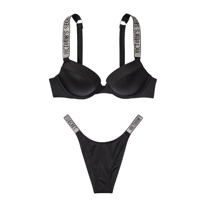Купальник Shine Strap Sexy Tee Push-Up Bikini Black Set