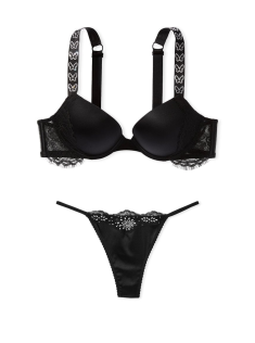 Комплект Satin & Lace Shine Strap Push-Up Bra Black Set