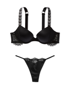 Комплект Satin & Lace Shine Strap Push-Up Bra Black Set