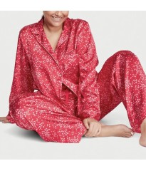 Піжама Satin Long Pajama Set Victoria's Secret Red Heart Dot