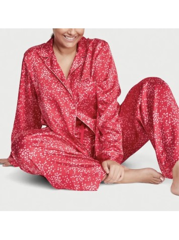 Пижама Satin Long Pajama Set Victoria’s Secret Red Heart Dot