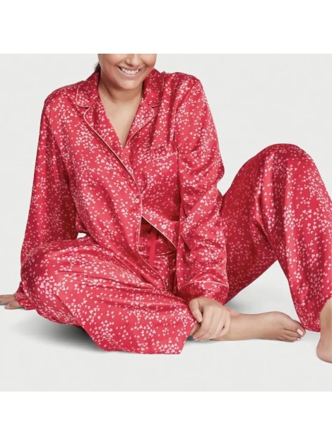 Піжама Satin Long Pajama Set Victoria's Secret Red Heart Dot