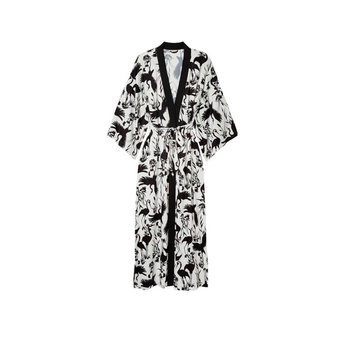 Халат Long Satin Robe Black&White
