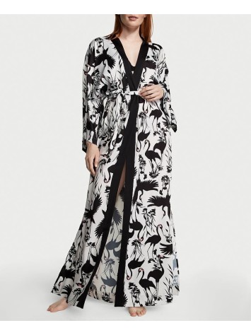 Халат Long Satin Robe Black&White