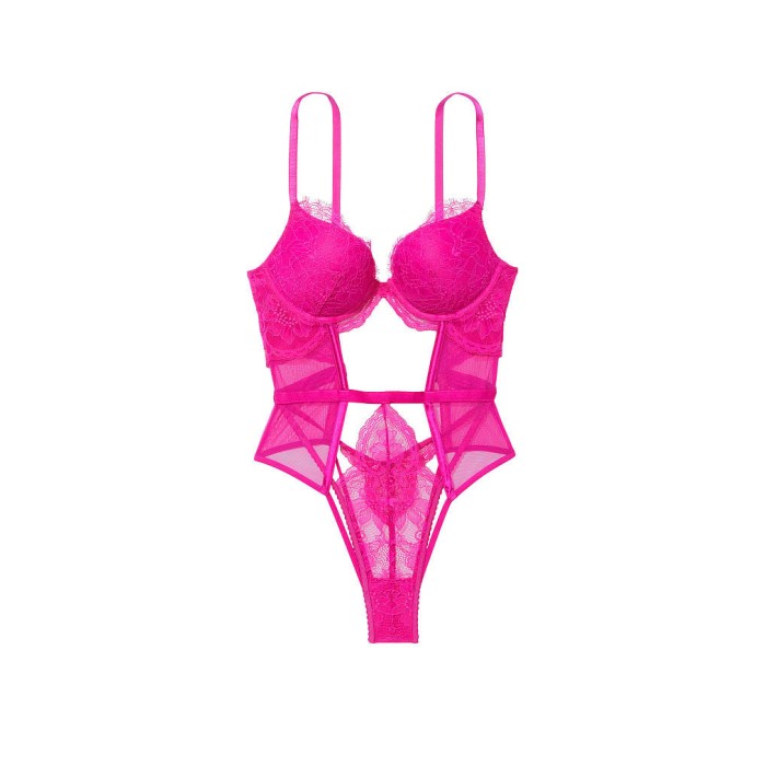 Боди Push-Up Cutout Lace Teddy Fuchsia