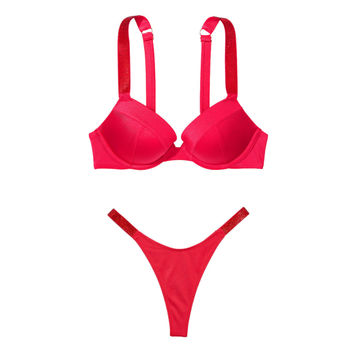 Купальник Shine Strap Sexy Tee Push-Up Bikini Set Wild Strawberry