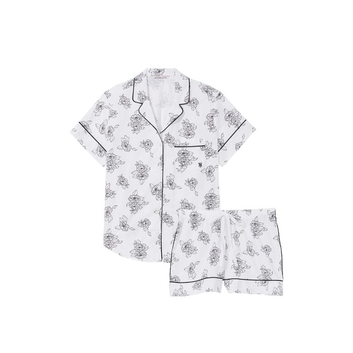 Піжама Cotton Short PJ Set White Flower Print