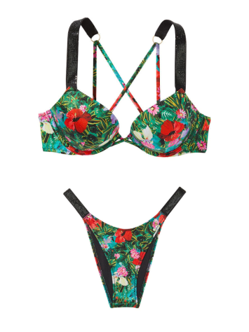 Купальник Shine Strap Bombshell Add-2-Cups Push-Up Bikini Set Tropical Floral