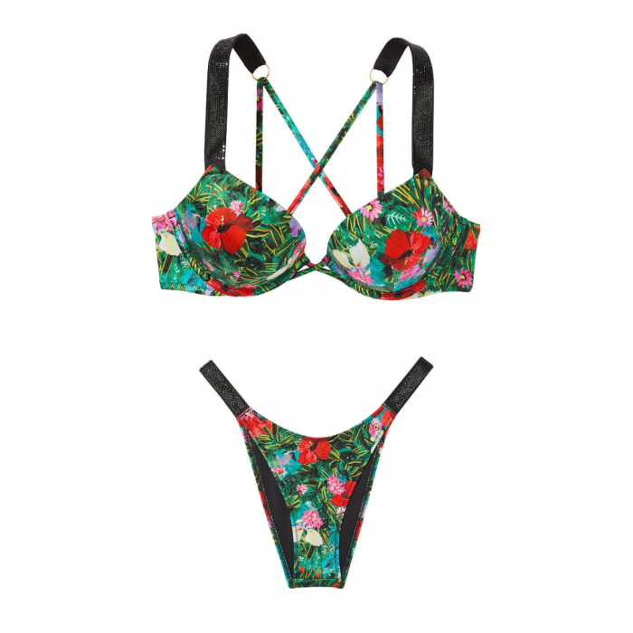 Купальник Shine Strap Bombshell Add-2-Cups Push-Up Bikini Set Tropical Floral