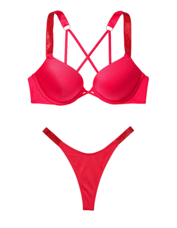 Купальник Shine Strap Bombshell Add-2-Cups Push-Up Bikini Set Wild Strawberry