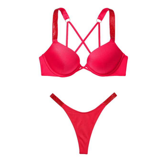 Купальник Shine Strap Bombshell Add-2-Cups Push-Up Bikini Set Wild Strawberry