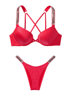 Купальник Shine Strap Bombshell Add-2-Cups Push-Up Bikini Set Wild Strawberry Logo