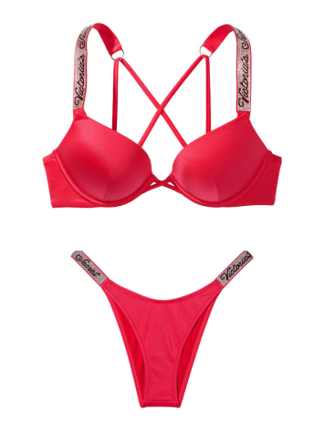 Купальник Shine Strap Bombshell Add-2-Cups Push-Up Bikini Set Wild Strawberry Logo