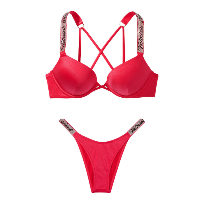 Купальник Shine Strap Bombshell Add-2-Cups Push-Up Bikini Set Wild Strawberry Logo