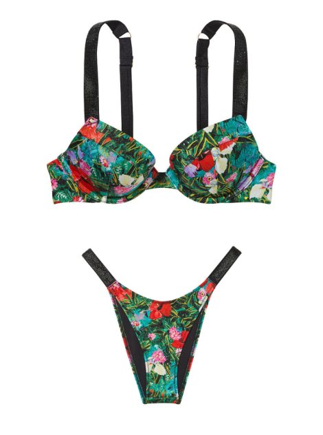 Купальник Shine Strap Sexy Tee Push-Up Bikini Set Tropical Floral