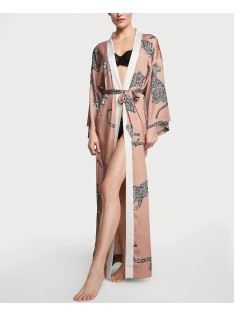 Халат Satin Long Robe Beige Leopard