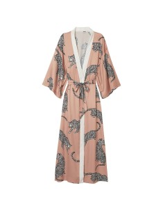 Халат Satin Long Robe Beige Leopard