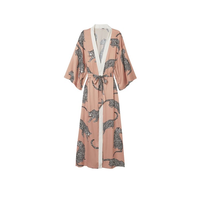 Халат Satin Long Robe Beige Leopard