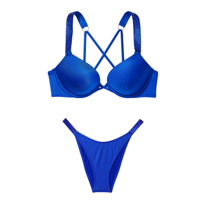 Купальник Shine Strap Bombshell Add-2-Cups Push-Up Bikini Set Blue Oar